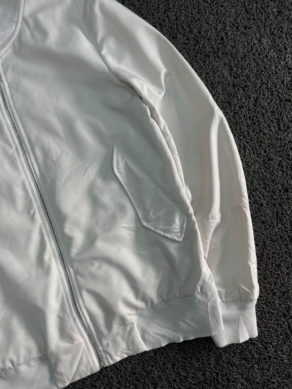 White Minimalist Bomber Jacket – Full Zip Casual Lightweight Jacket