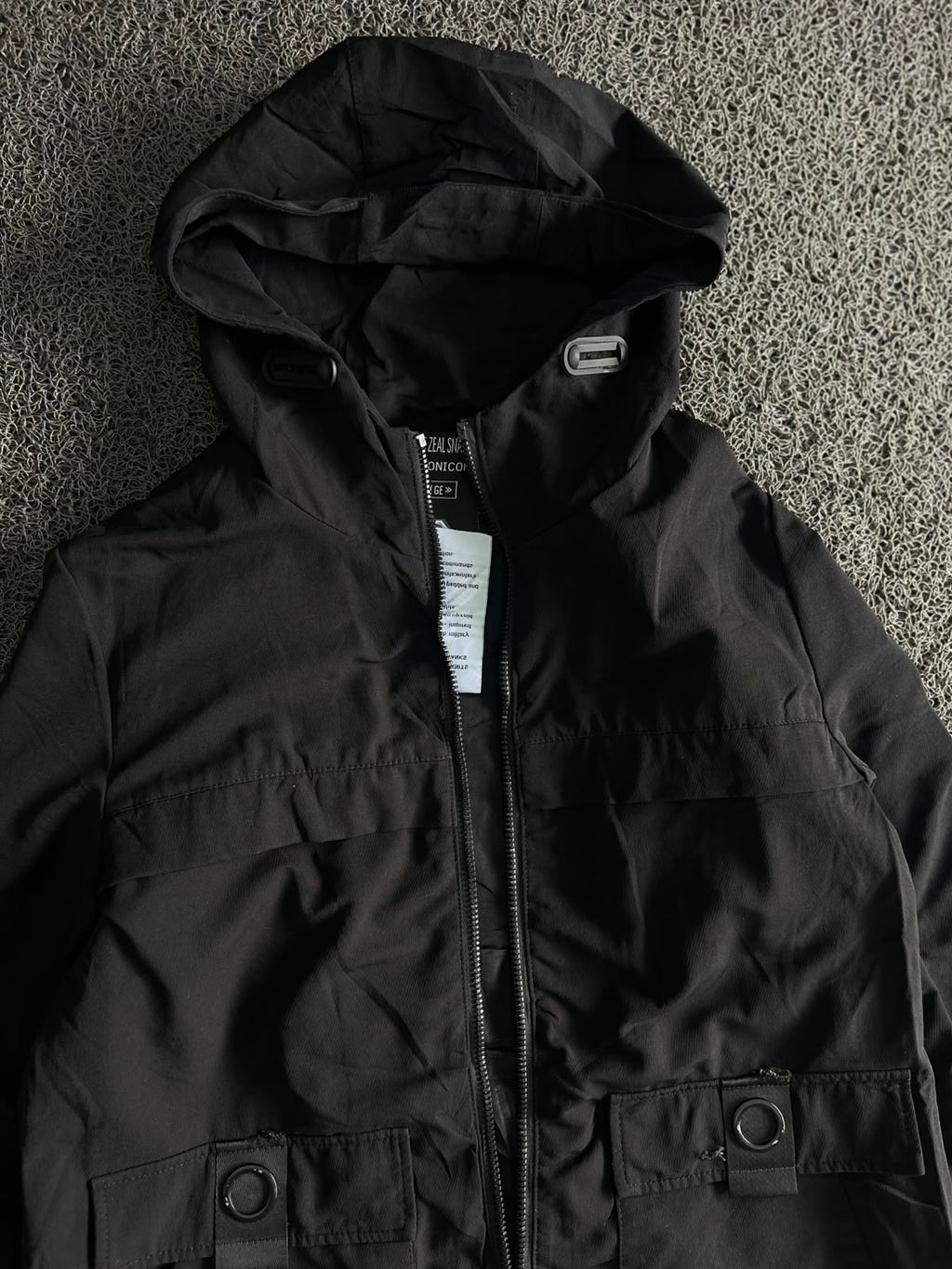 Black Hooded Utility Parka Jacket ⚠️ No Front Zip – Lightweight Zip-Up Outdoor Coat
