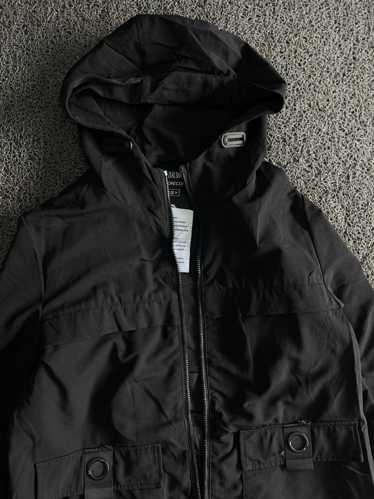 Black Hooded Utility Parka Jacket ⚠️ No Front Zip – Lightweight Zip-Up Outdoor Coat