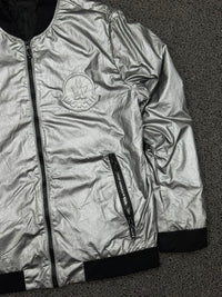 Moncler Silver Metallic Logo Bomber Jacket – Full Zip Men's Outerwear