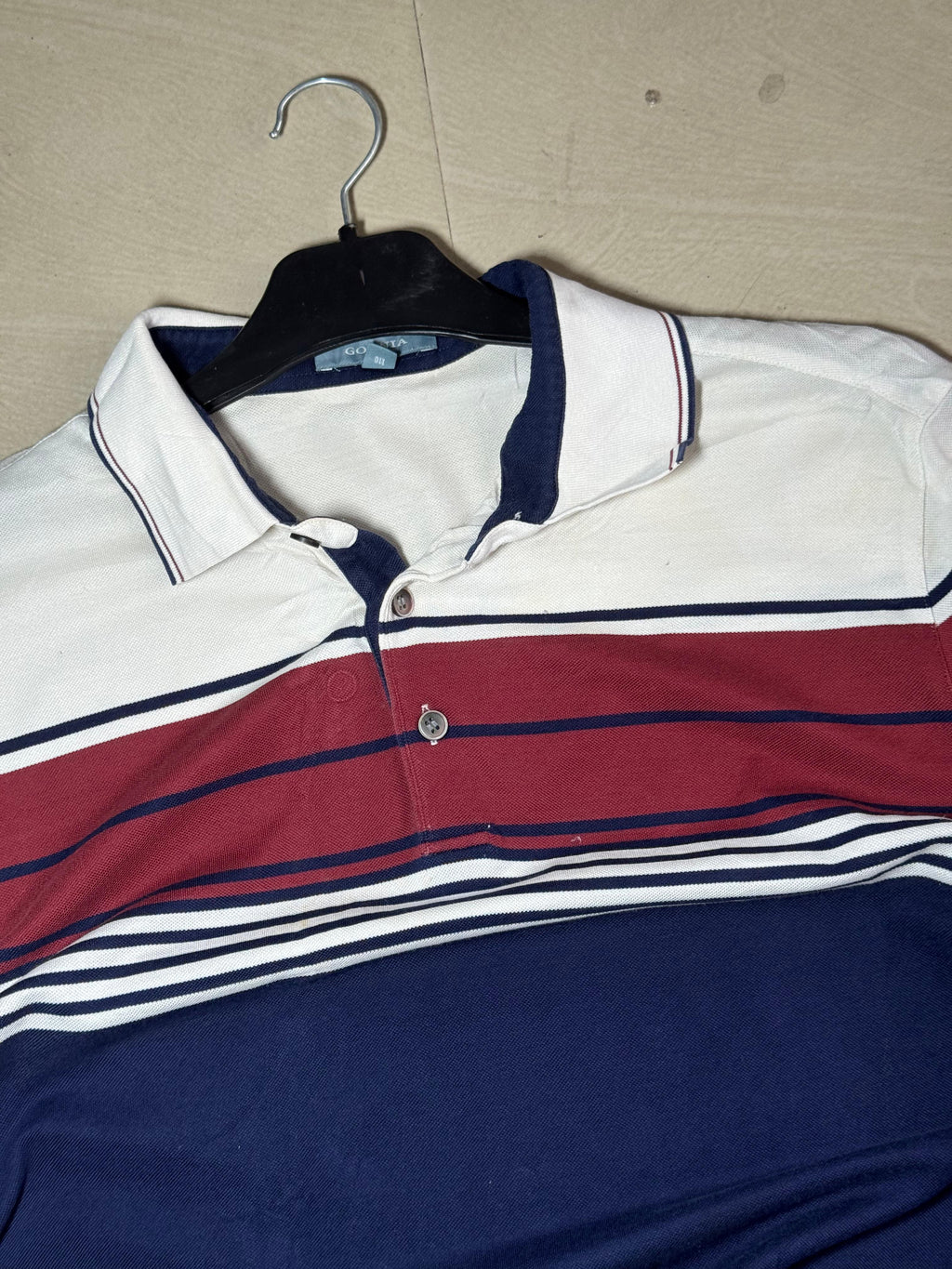 Vintage Red White & Navy Striped Polo T-Shirt