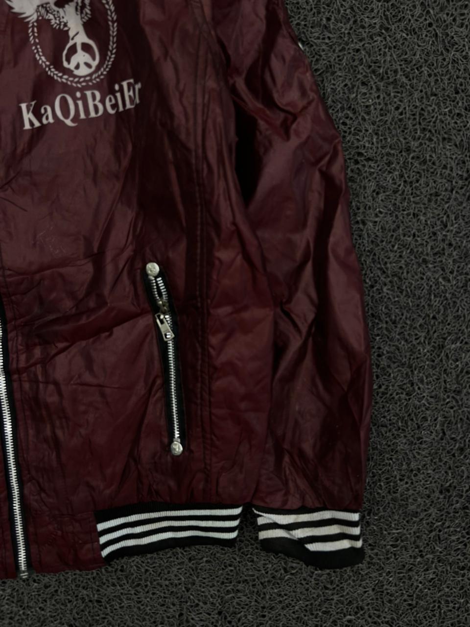 KaQiBeiEr Burgundy Zip-Up Jacket – Small Stains – Multiple Zip Pockets – Ribbed Collar & Cuffs