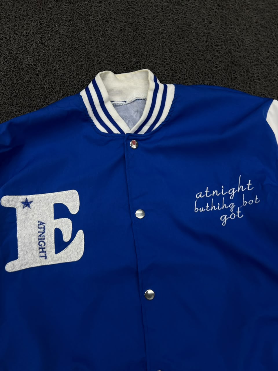 Blue & White Varsity Letterman Jacket – Snap Button Casual Bomber Coat