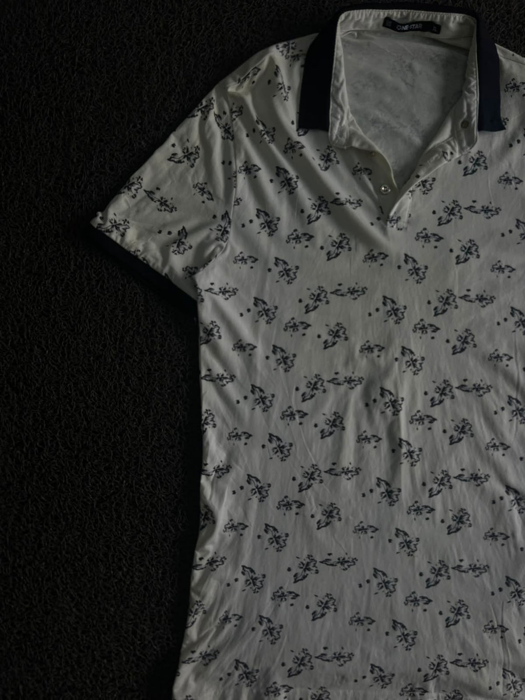 Vintage One Star White Floral Print Polo Shirt – Collar Casual Tee
