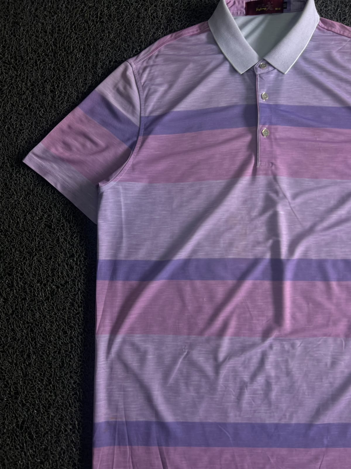 Vintage Pink & Purple Striped Polo T-Shirt ⚠️ Small Stains