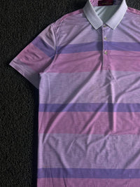 Vintage Pink & Purple Striped Polo T-Shirt ⚠️ Small Stains