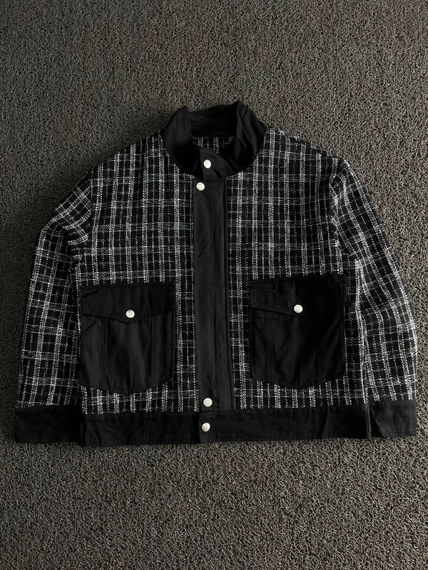 Black & White Plaid Utility Snap Button Jacket