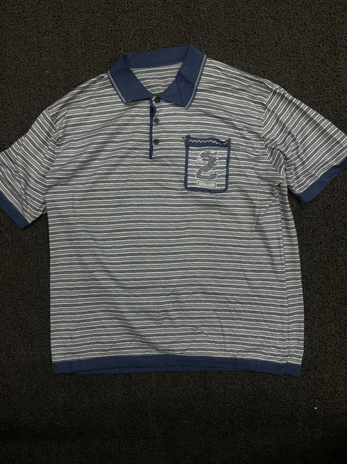 Striped Polo T-Shirt with Contrast Collar and Chest Patch