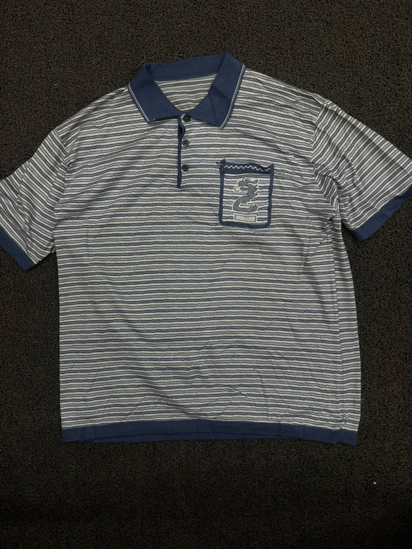 Striped Polo T-Shirt with Contrast Collar and Chest Patch
