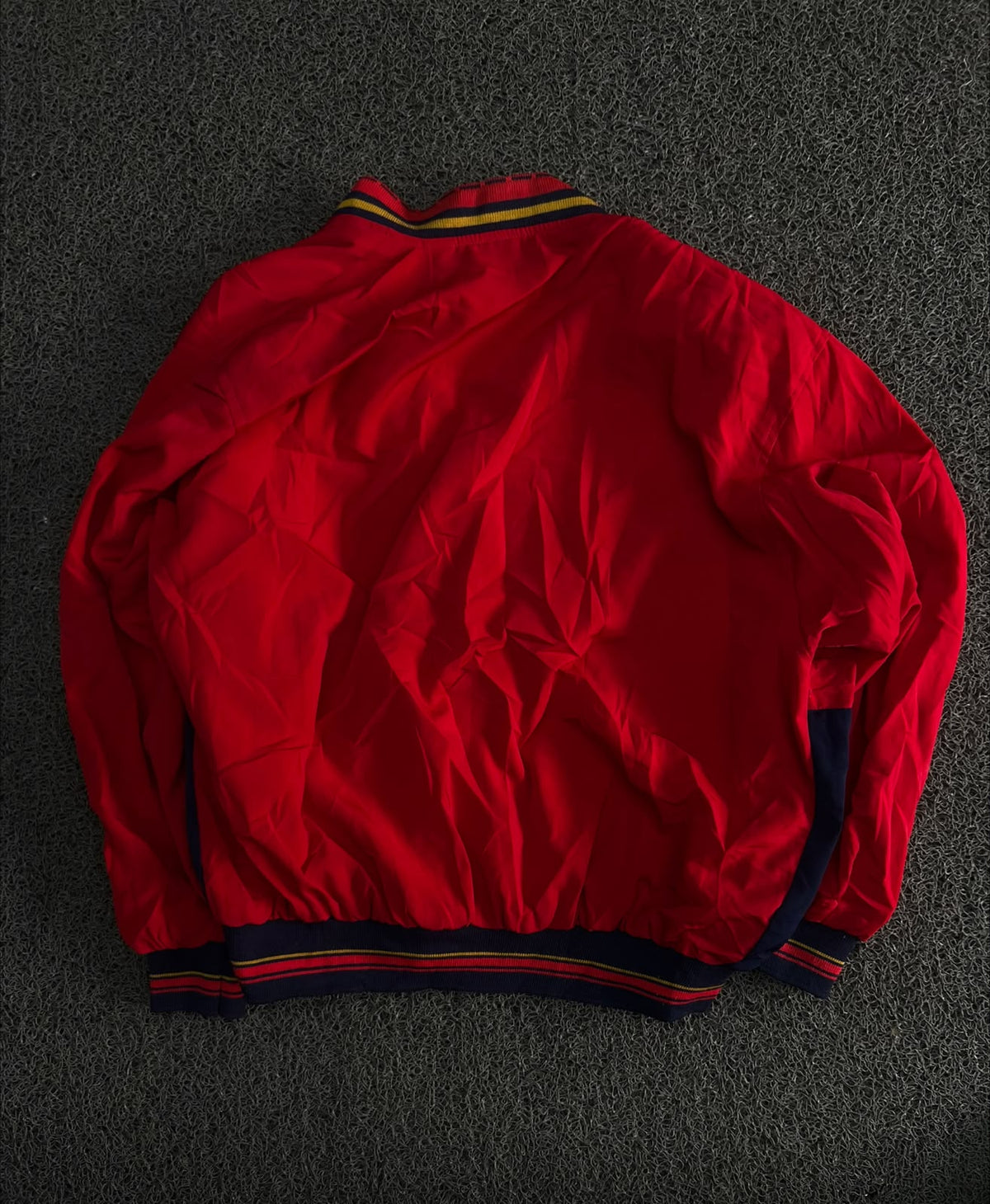Red & Navy Leaf Pattern Varsity Jacket