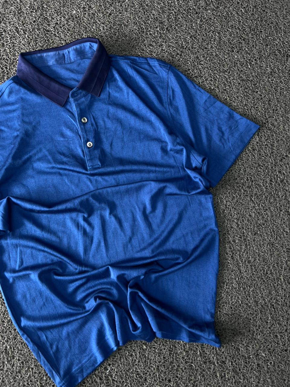 Men's Royal Blue Solid Polo T-Shirt with Contrast Navy Collar