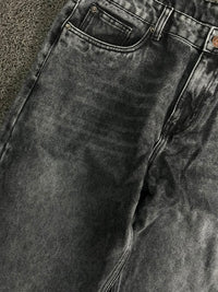 Vintage Washed Black Denim Jeans – Straight Fit Acid Wash Casual Pants