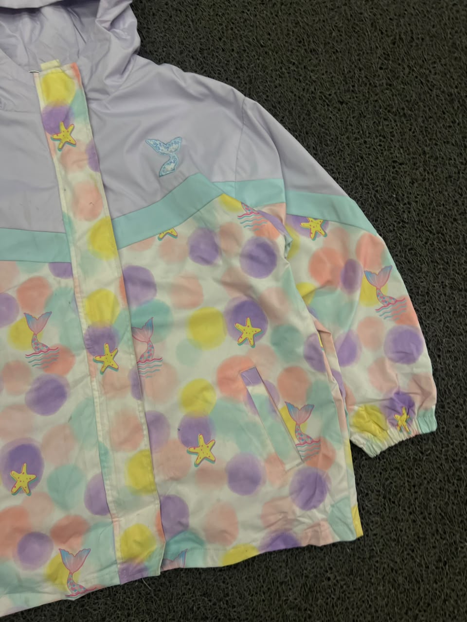 Pastel Mermaid Print Hooded Windbreaker Jacket – Lightweight Kids Rain Jacket