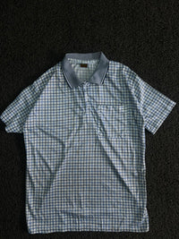 Checkered Polo T-Shirt with Contrast Collar and Chest Pocket