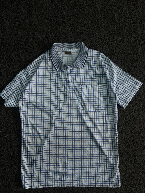 Checkered Polo T-Shirt with Contrast Collar and Chest Pocket