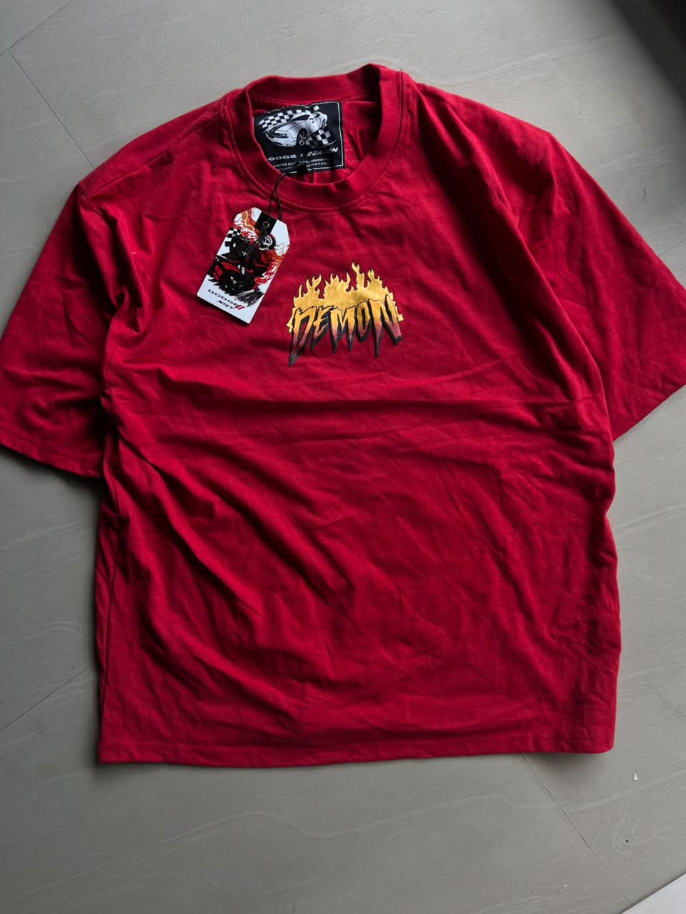 Vintage Demon Dodge Racing Graphic T-Shirt – Red Oversized Tee