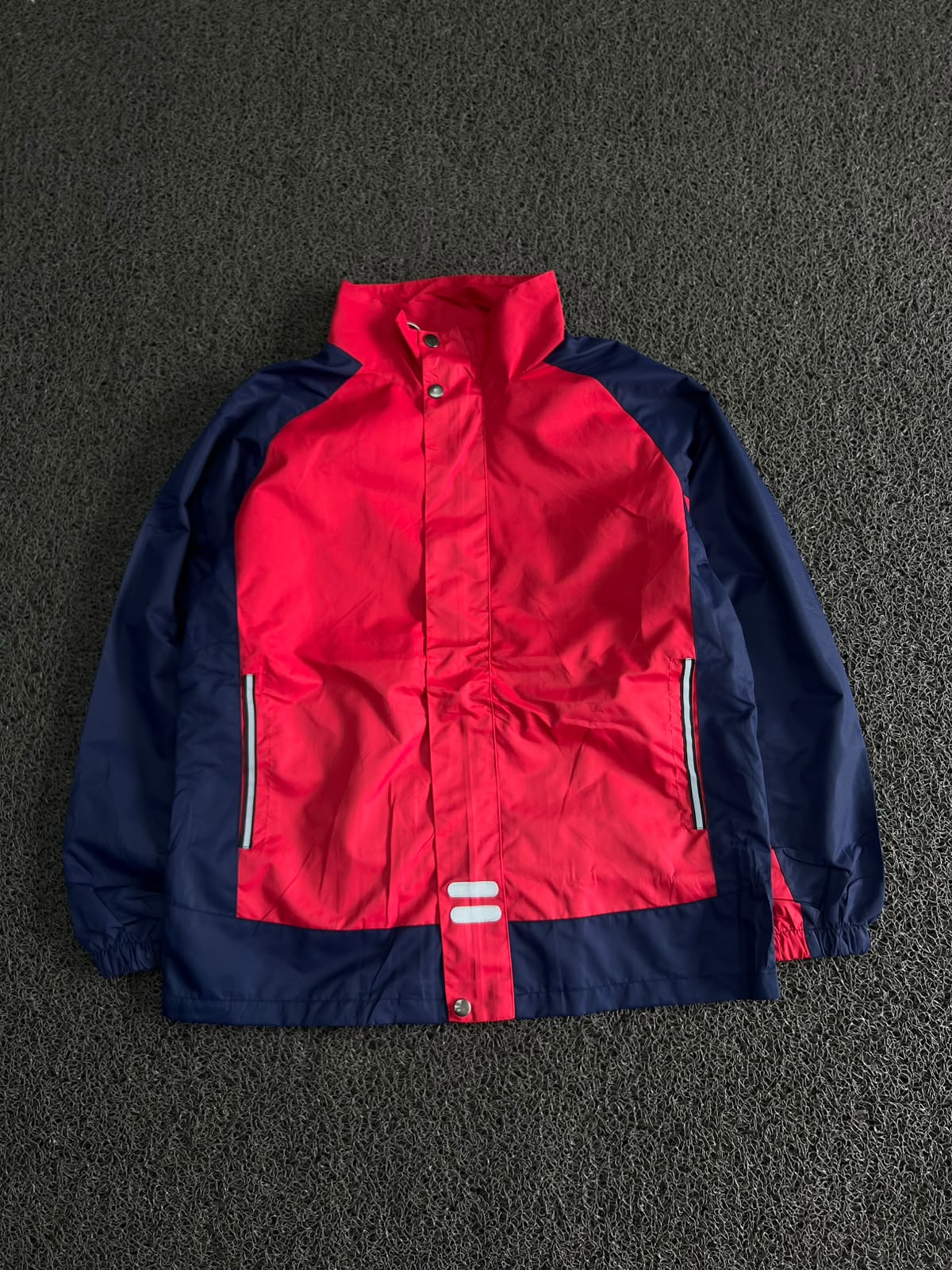 Red & Navy Color Block Hoodless Waterproof Windbreaker Jacket