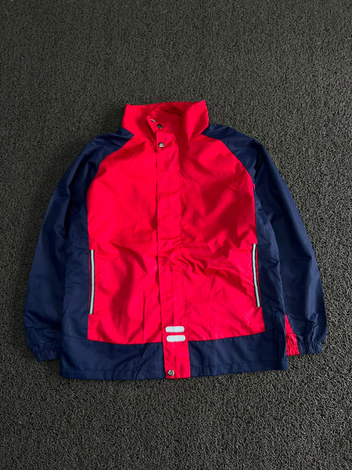 Red & Navy Color Block Hoodless Waterproof Windbreaker Jacket
