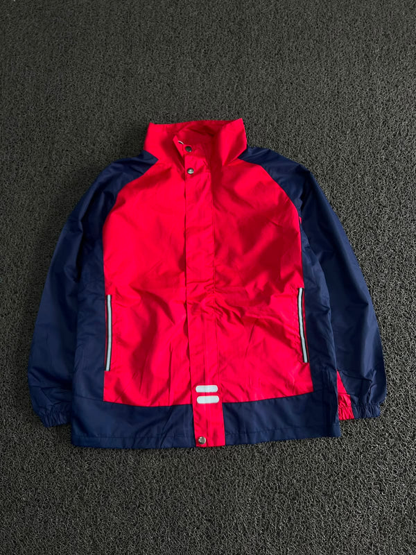 Red & Navy Color Block Hoodless Waterproof Windbreaker Jacket