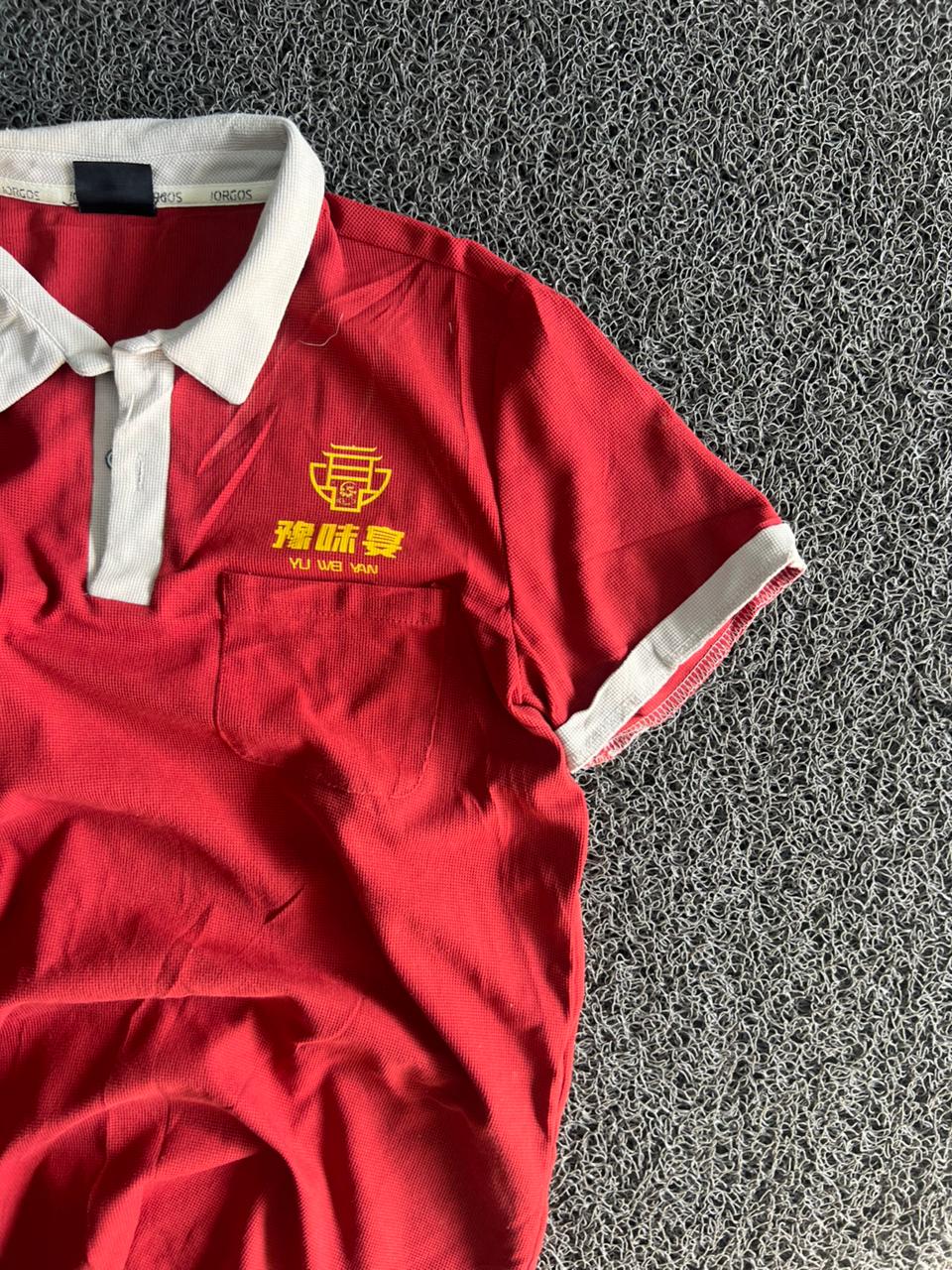 Red Contrast Collar Polo T-Shirt with Chest Pocket