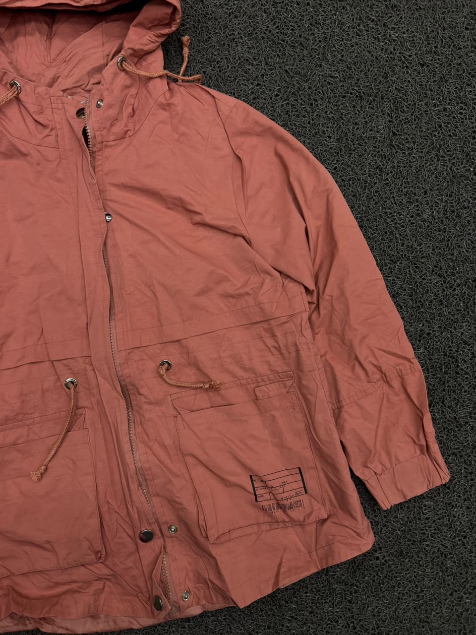 Hooded Utility Jacket with Drawstring Waist & Front Pockets