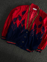 Red & Navy Leaf Pattern Varsity Jacket