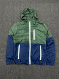 Green & Navy Color Block Hooded Windbreaker Jacket