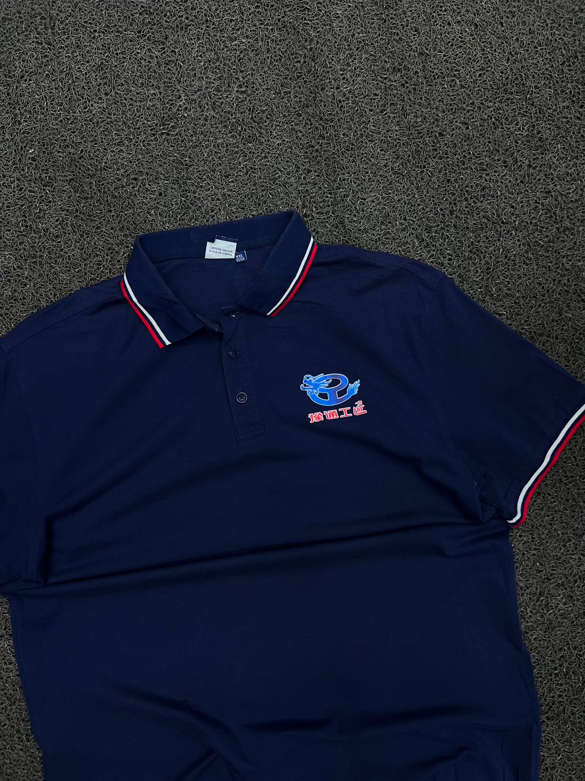 Vintage Blue Embroidered Graphic Polo T-Shirt