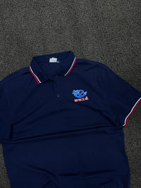 Vintage Blue Embroidered Graphic Polo T-Shirt