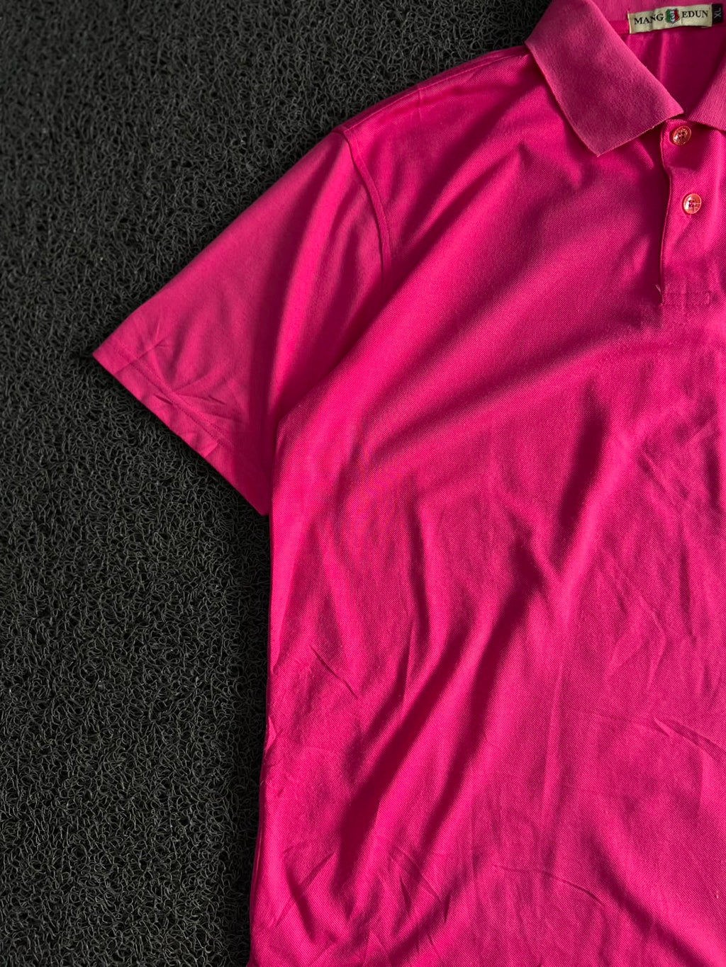 Vintage Peking University Embroidered Pink Polo Shirt – Classic Collared Tee