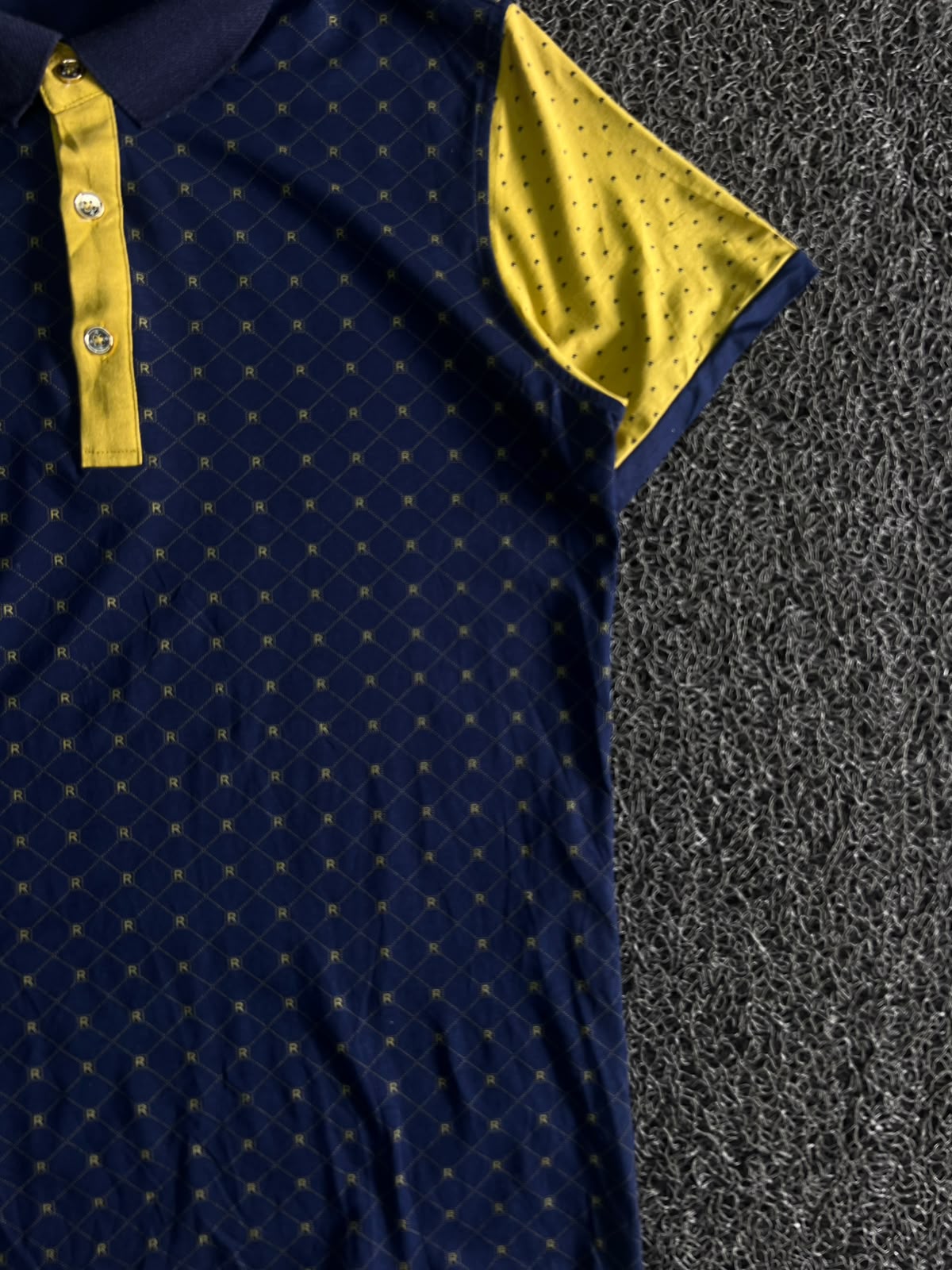 Men’s Navy Blue & Yellow Patterned Polo Shirt