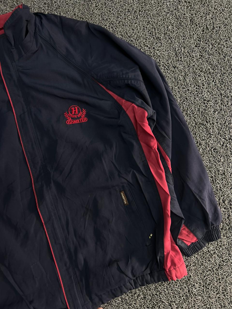 Navy & Red Lightweight Zip-Up Windbreaker Jacket – Stand Collar Casual Sports Outerwear