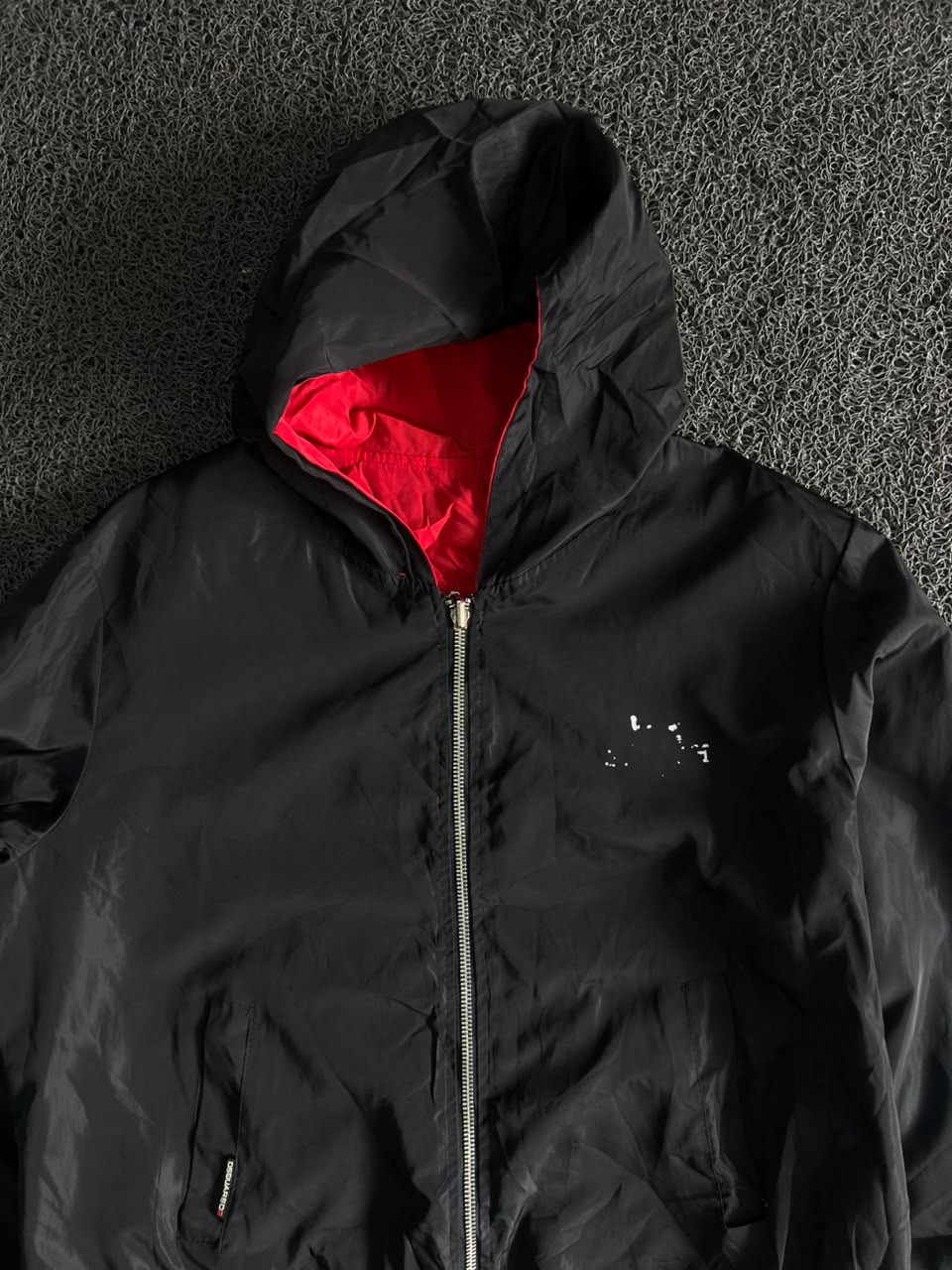 Black Hooded Utility Jacket with Red Inner Lining