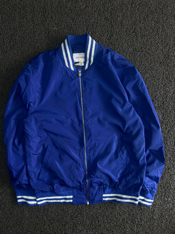 Vintage Blue Striped Collar Zip-Up Windbreaker Jacket ⚠️ Small Scratch