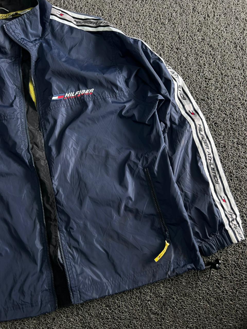 Tommy Hilfiger Athletics Navy Windbreaker Jacket – Full Zip Lightweight Track Jacket(⚠️No Zip)