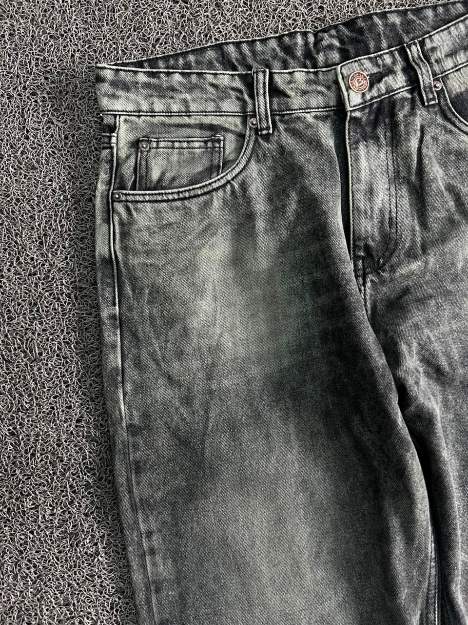 Vintage Grey Acid Wash Wide Leg Denim Jeans – Unisex Streetwear Baggy Fit