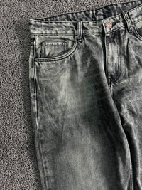Vintage Grey Acid Wash Wide Leg Denim Jeans – Unisex Streetwear Baggy Fit