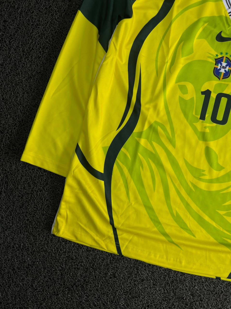 Brazil Neymar #10 Long Sleeve Collar Retro Football Jersey – Yellow & Green Nike Style